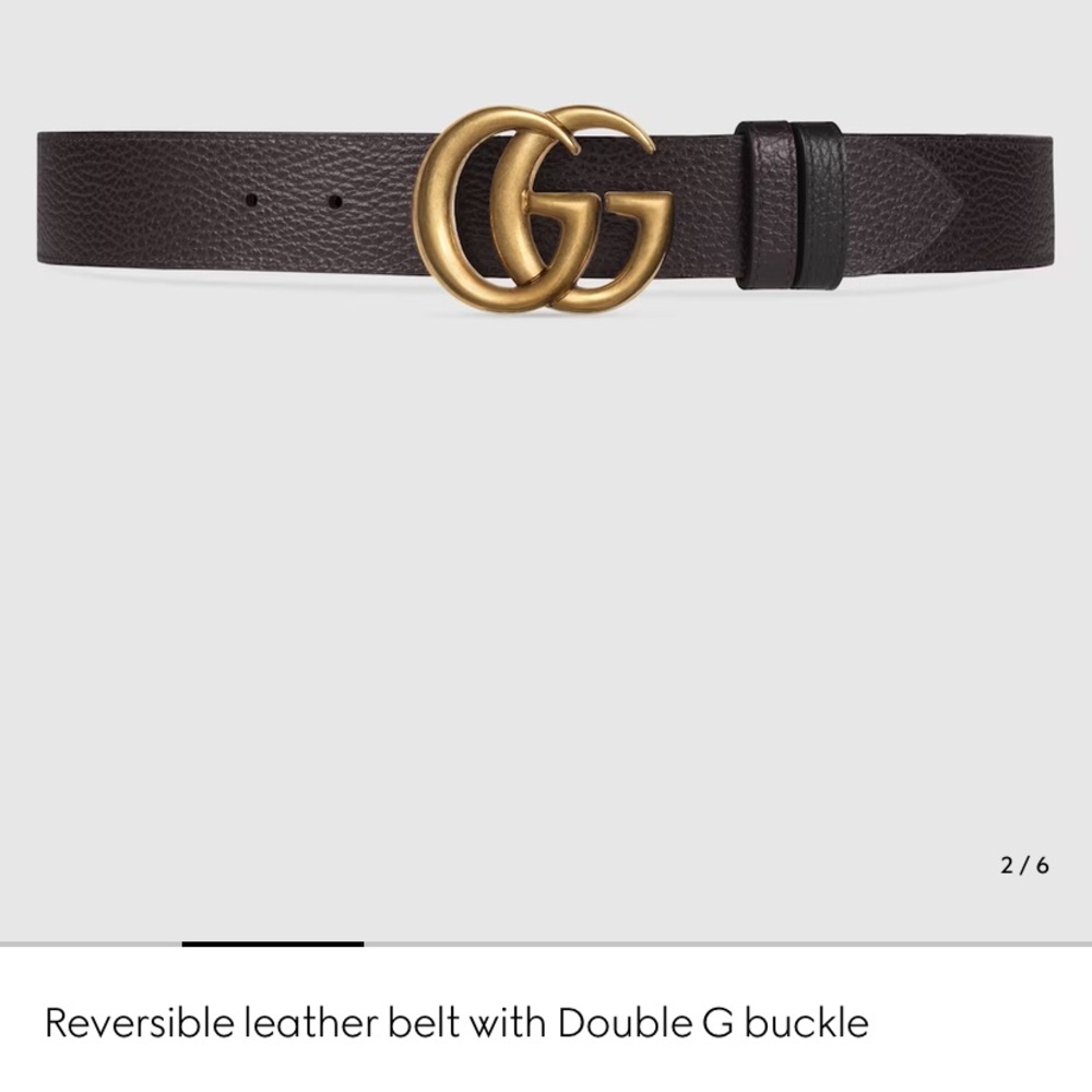 Gucci Black and Gold Reversible Leather Belt - Picture 2 of 8